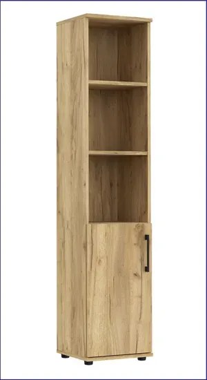 Wąski regał biurowy z drzwiczkami dąb craft - Romo