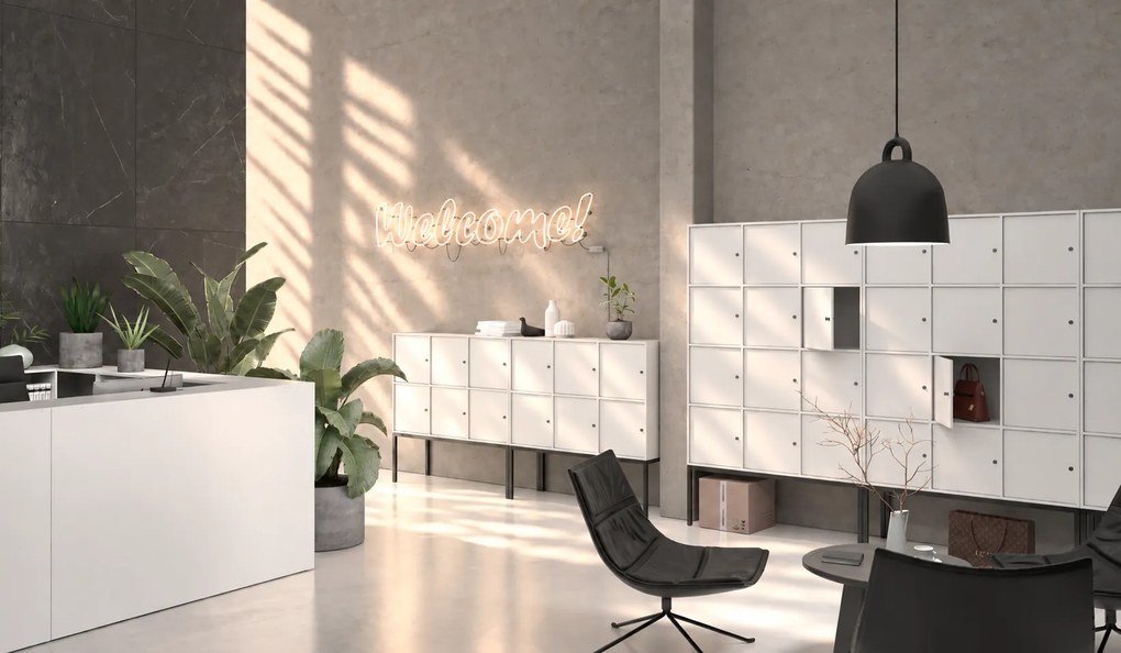 Szafka biurowa FRAME, 6x drzwi, z wnęką, 1299 x 450 x 2162 mm, zamek cylindryczny, biały