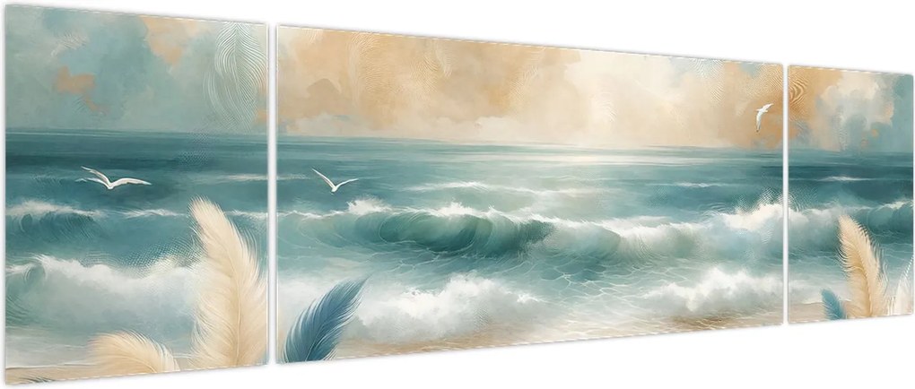 Obraz – Malowana plaża w delikatnych kolorach (170x50 cm)