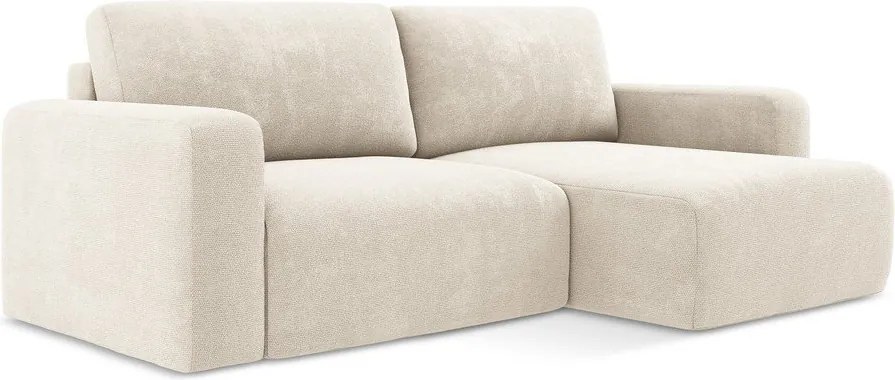 Kremowy rozkładany narożnik ze schowkiem z tkaniny szenilowej (prawostronny/z szezlongiem) Kona – Makamii