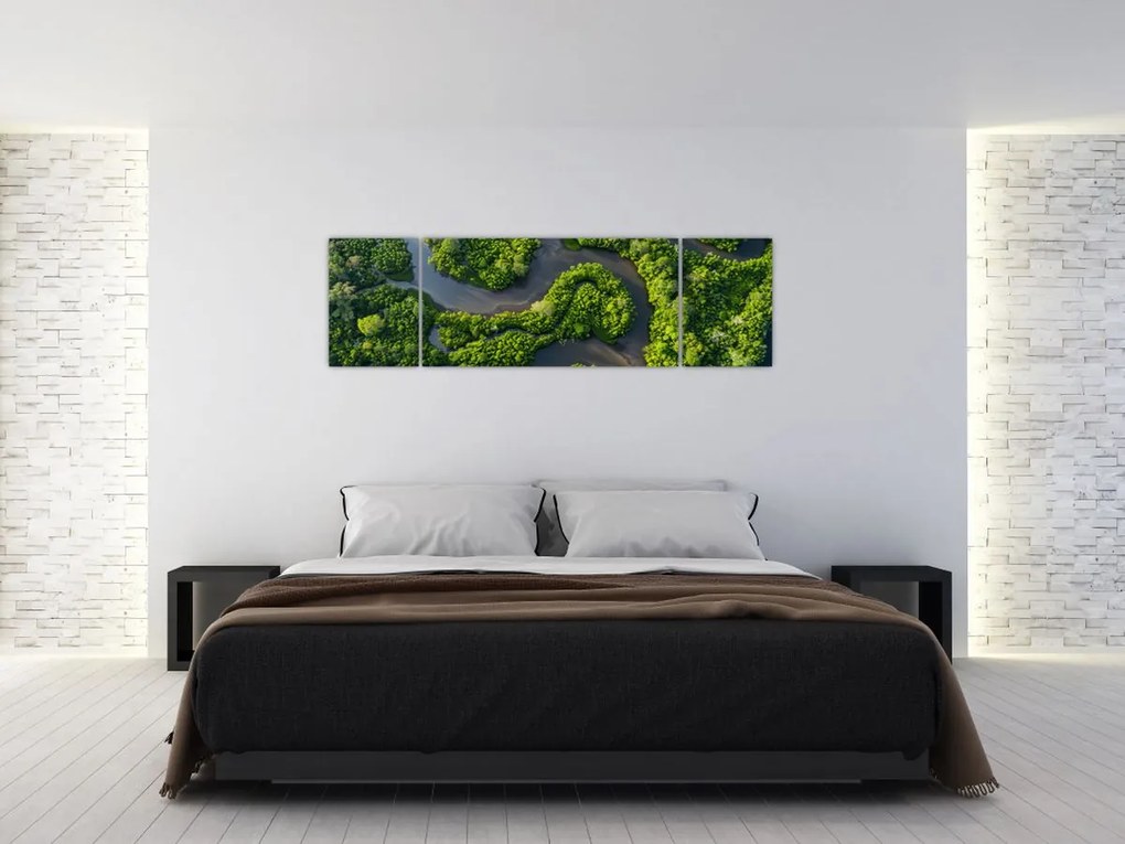 Obraz - Krajobraz leśny z rzeką (170x50 cm)