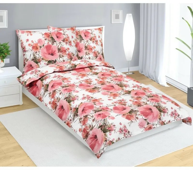 Bellatex Pościel bawełniana Hibiskus różowy, 140 x 200 cm, 70 x 90 cm