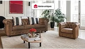 Fotel CHESTERFIELD z mikrofibry o wyglądzie postarzonej skóry