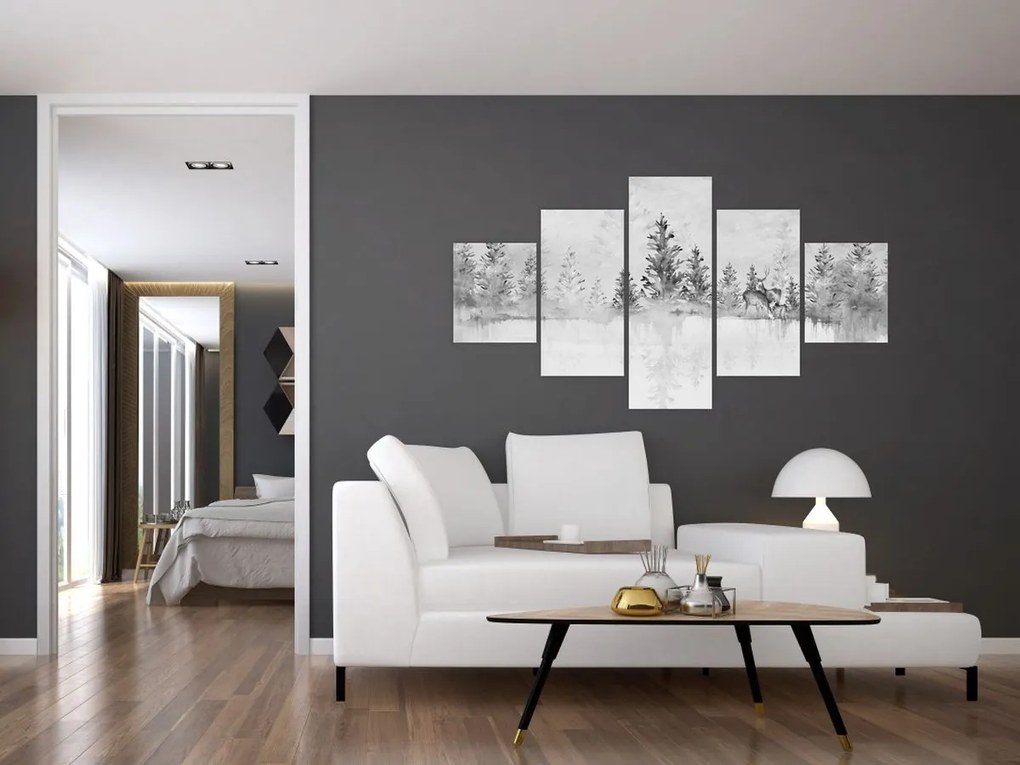 Obraz - Jeleń nad jeziorem (125x70 cm)