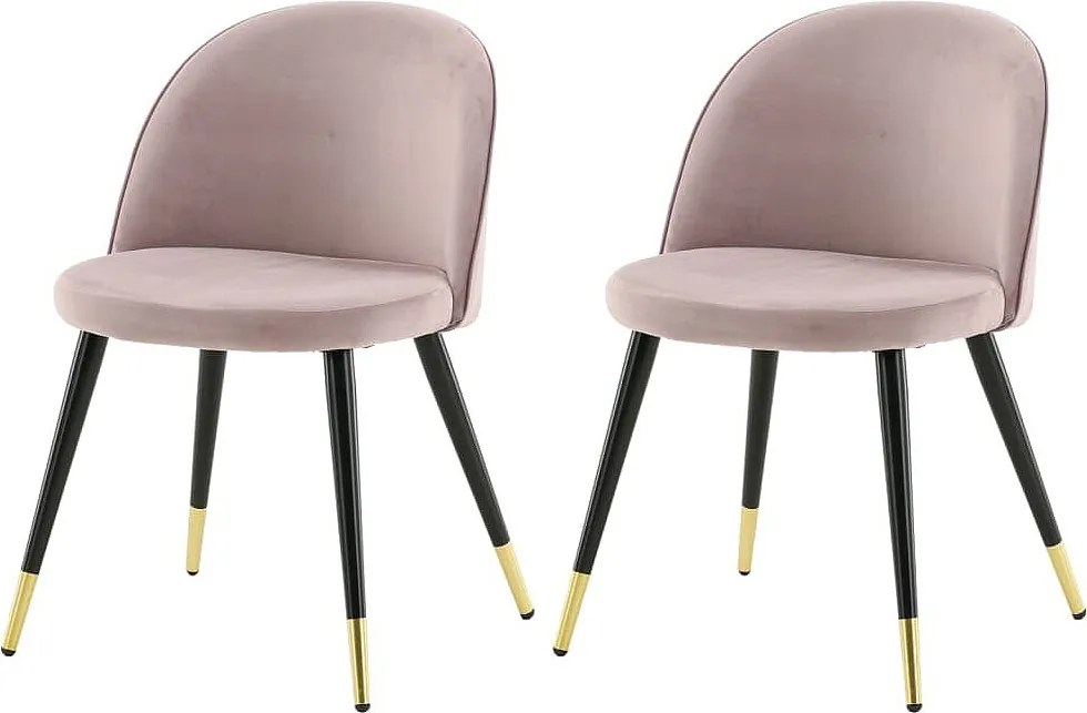 Zestaw 2 różowych, czarnych i mosiężnych krzeseł do jadalni z weluru dla eleganckiego i wygodnego dotyku
