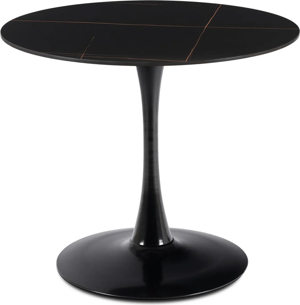 Stół Okrągły SANDER 89 cm Ceramiczny Czarny do Salonu Nowoczesny Glamour