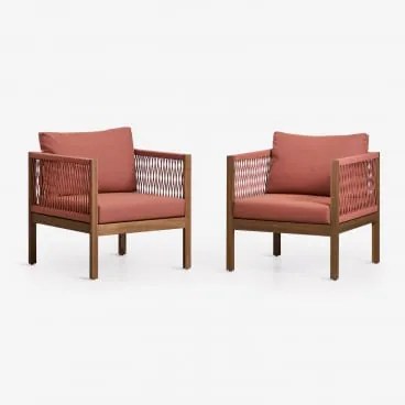 Zestaw 2 Foteli Z Podłokietnikami Z Drewna Akacjowego Branson Terracota & Akacja Brąz - Sklum