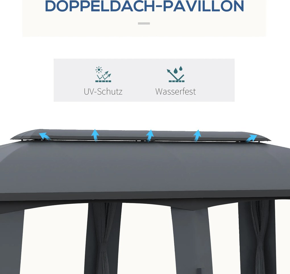 Outsunny Altana Ogrodowa 3x6m Namiot Imprezowy z Podwójnym Dachem i Ścianami Bocznymi Idealna na Zewnątrz Ciemnoszara | Aosom PL