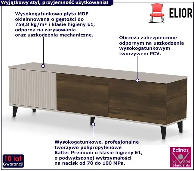 Szafka pod telewizor z lamelami w kolorze orzech + kaszmir - Frezi 9X