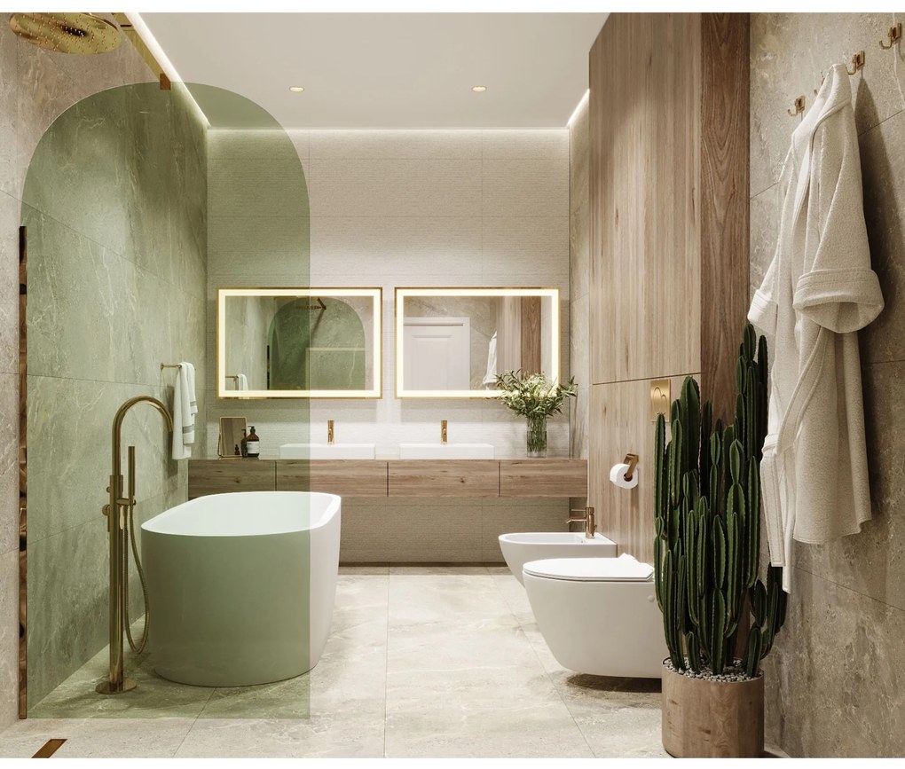 Ścianka prysznicowa WALK IN zielona 8mm półokrągła FIX MOLIS NATURE green oval MASSI I różne rozmiary : Kolor profili kabiny - złoty, Szerokość ścianki - 110 cm , Typ montażu - WALK in FIX (Do ściany)