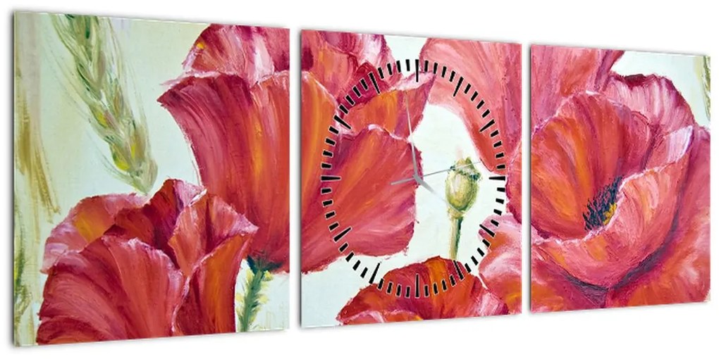 Obraz - Kwiaty maku (z zegarem) (90x30 cm)