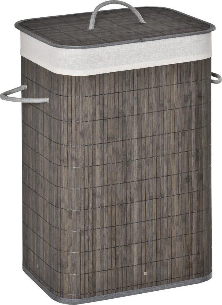 HOMCOM Kosz na bieliznę z uchwytami i pralnym workiem, Rattan, Poliester, Bawełna, Metal, 43L x 32S x 61W cm, Szary