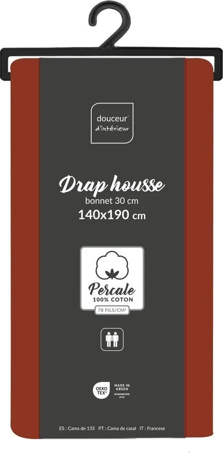 Ceglaste prześcieradło z perkalu bawełnianego z gumką 140x190 cm Percaline – douceur d'intérieur