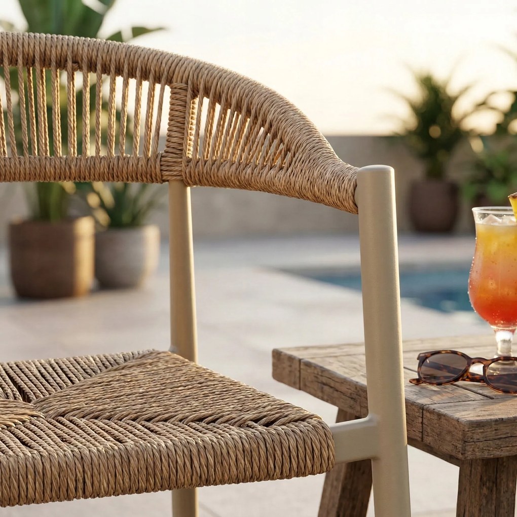 Krzesło Ogrodowe Beżowe 56x60x78 cm Plecione Sznurki Nowoczesne Wytrzymałe