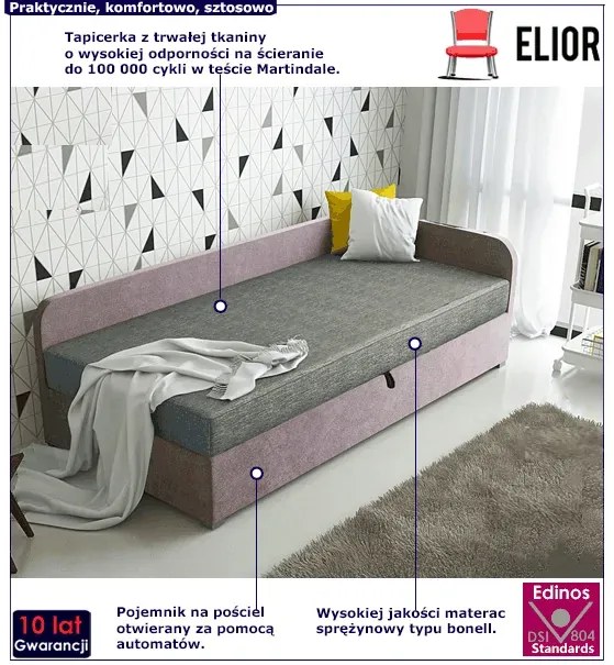 Tapczan młodzieżowy szary + lila E5-B93