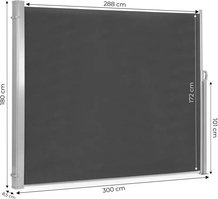 Parawan ogrodowy boczny na taras składany AW-011A, 300x180 cm, antracyt