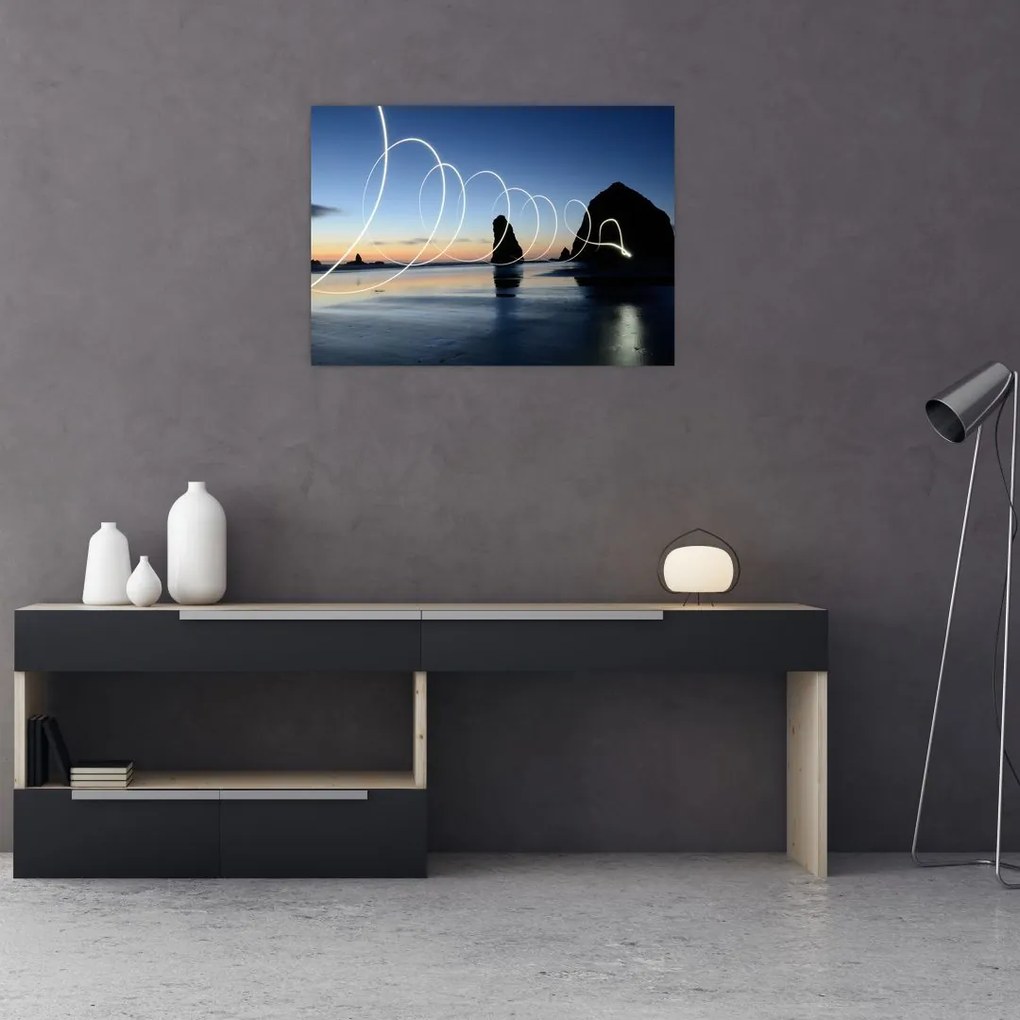 Obraz na szkle - plaża o zachodzie słońca (70x50 cm)