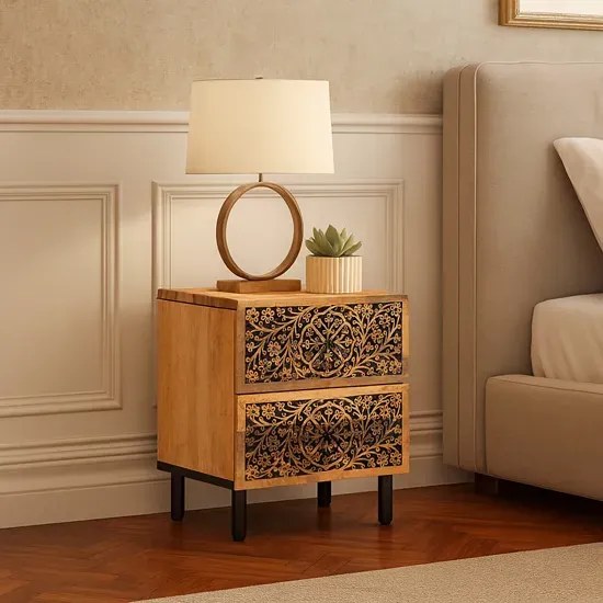 Drewniana szafka nocna z szufladami M0-B62