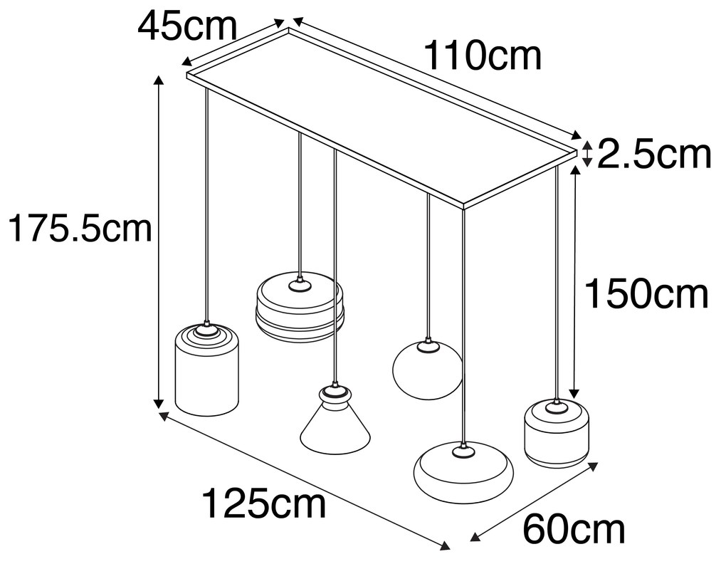 Lampa wisząca w stylu art deco czarna z przydymionym szkłem 6-świateł - Wallace