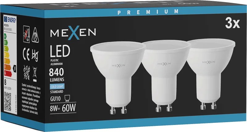 Mexen Nova 3x żarówka LED GU10, 8W, Zimna - 6500K, 840 lm - L108-GU10-0865-01x03