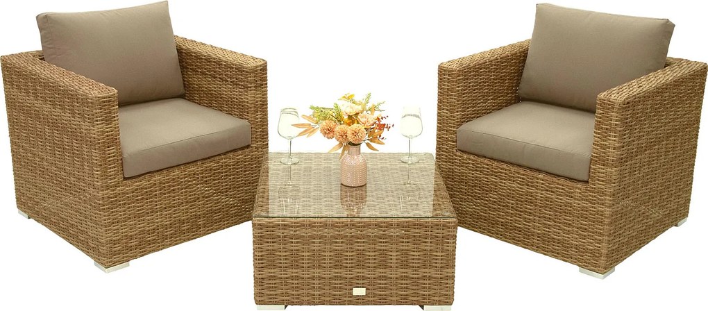 Zestaw rattanowy MALIBU dla 2 osób (beżowo-brązowy)