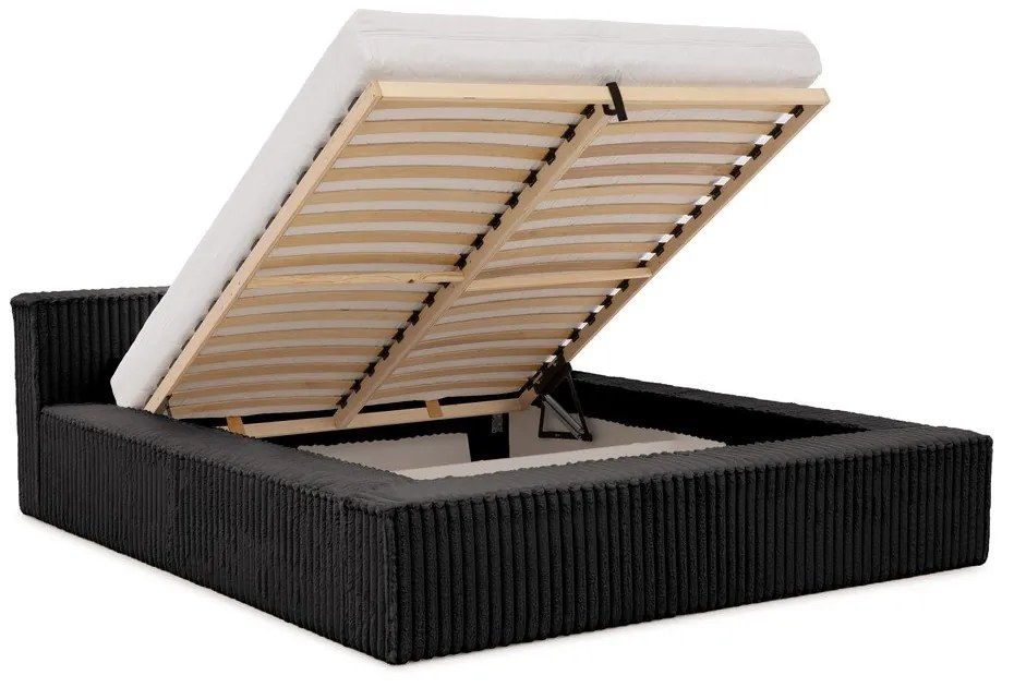 Czarne tapicerowane łóżko dwuosobowe ze schowkiem i stelażem 180x200 cm Cloe – Ropez