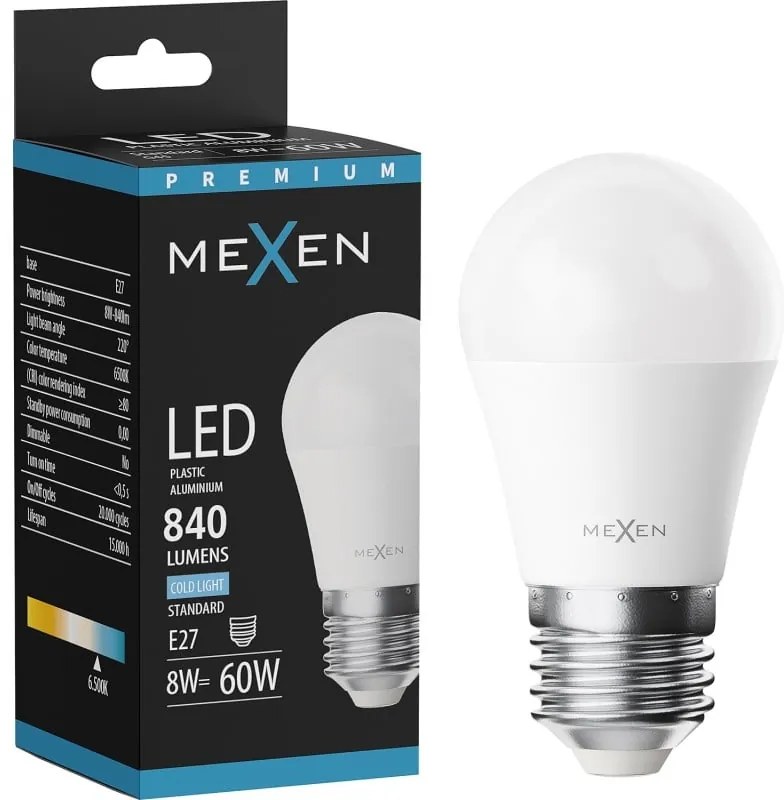 Mexen Nova żarówka LED E27, G45, 8W, Zimna - 6500K, 840 lm - L101-E27-0865-01
