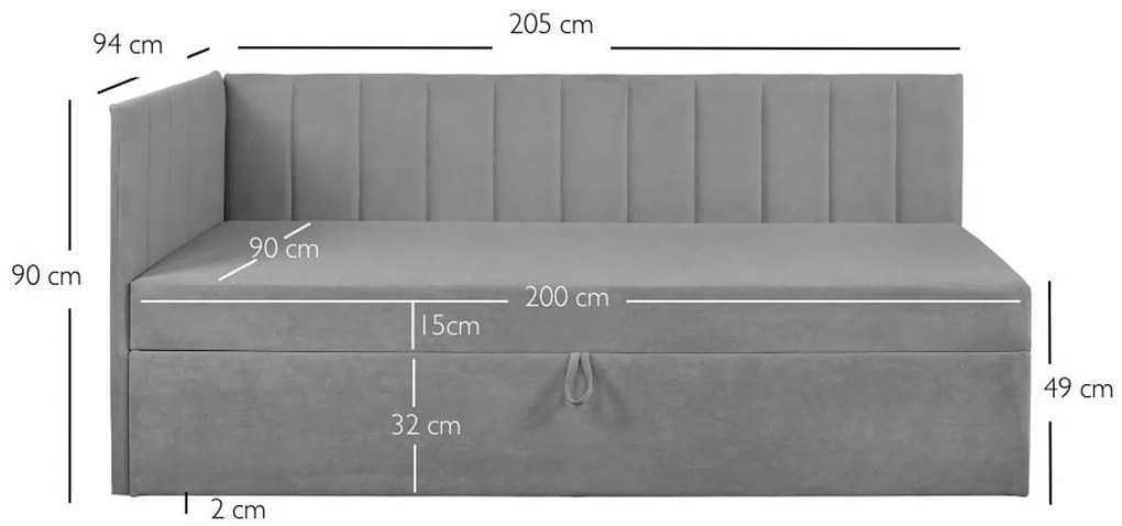 Pikowany szary tapczan z pojemnikiem L6-W38