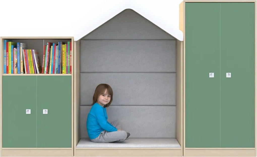 Komplet mebli do sal edukacyjnych Blox Colours 5, fronty pastelowe zielone