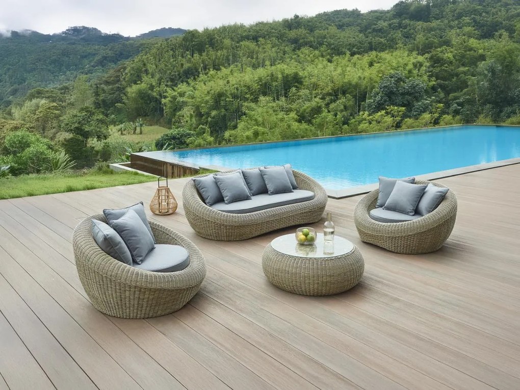 Stolik kawowy ogrodowy z technorattanu naturalny ciemny - WHITEHEAVEN marki MYLIA