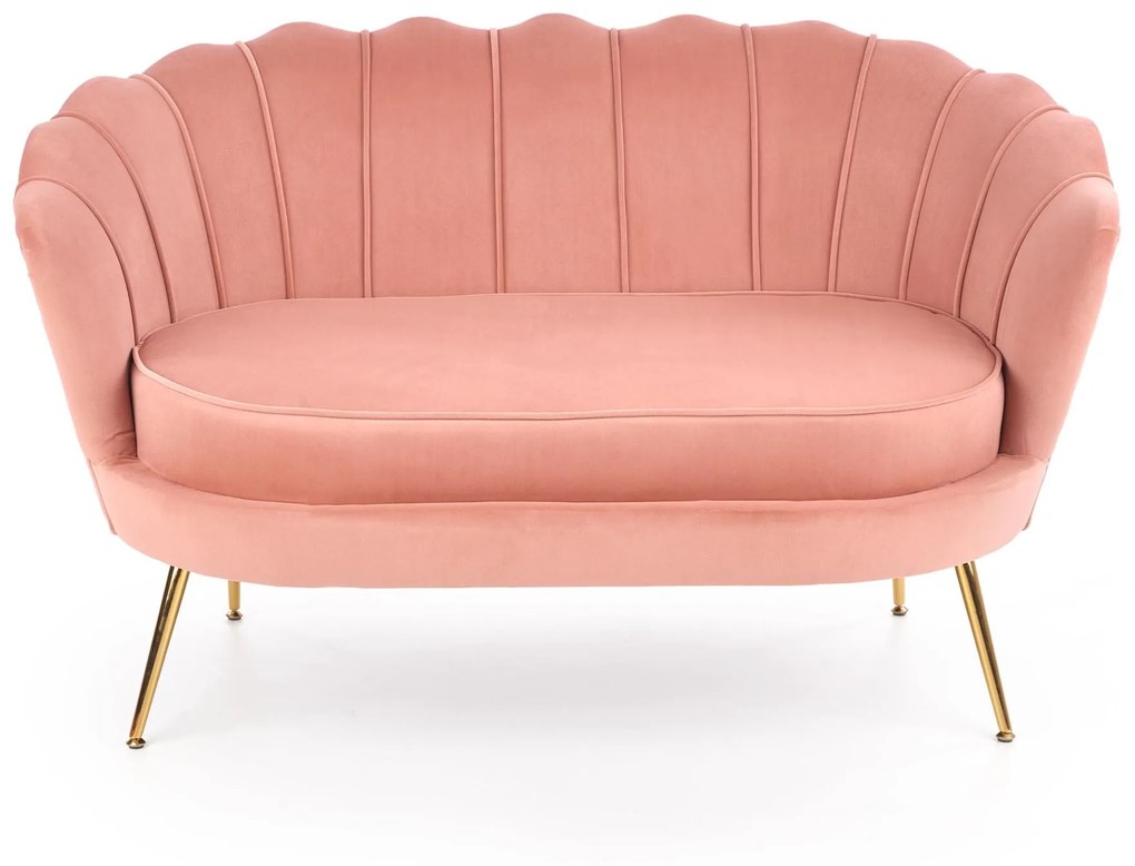 ALMA XL sofa, jasny różowy, złoty, velvet, 2-osobowa, glamour