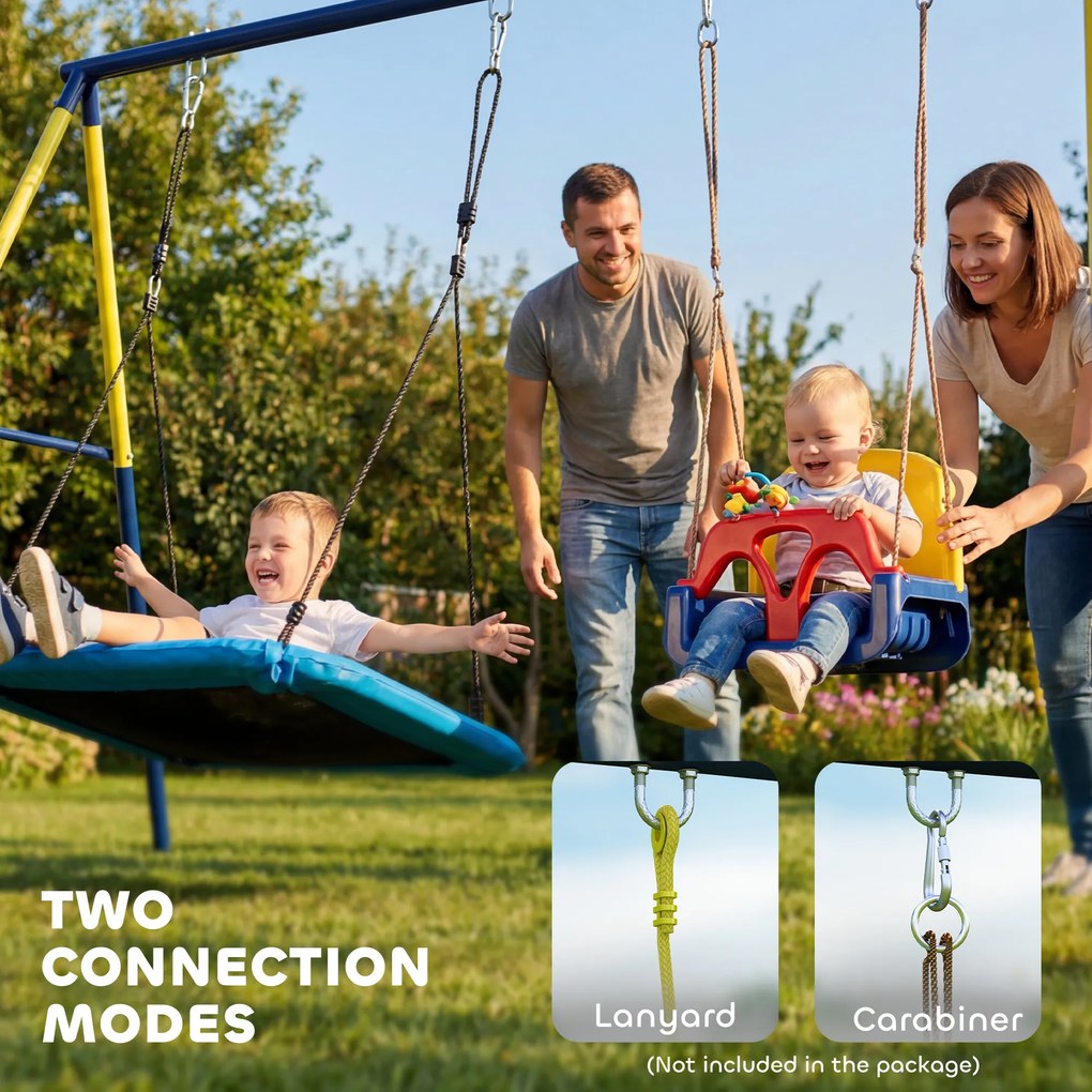 AIYAPLAY Metalowa huśtawka do 150 kg, huśtawka dla dzieci z ramą w kształcie litery A, 260 x 160 x 178 cm, niebieska | Aosom PL