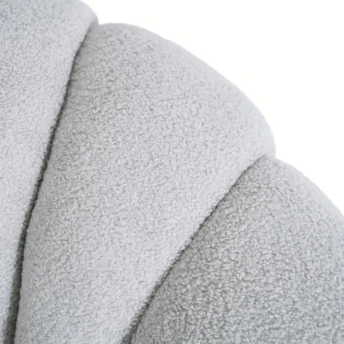 Fotel Wypoczynkowy Obrotowy PETTIT Szary z Pufą w Tkaninie Teddy Boucle