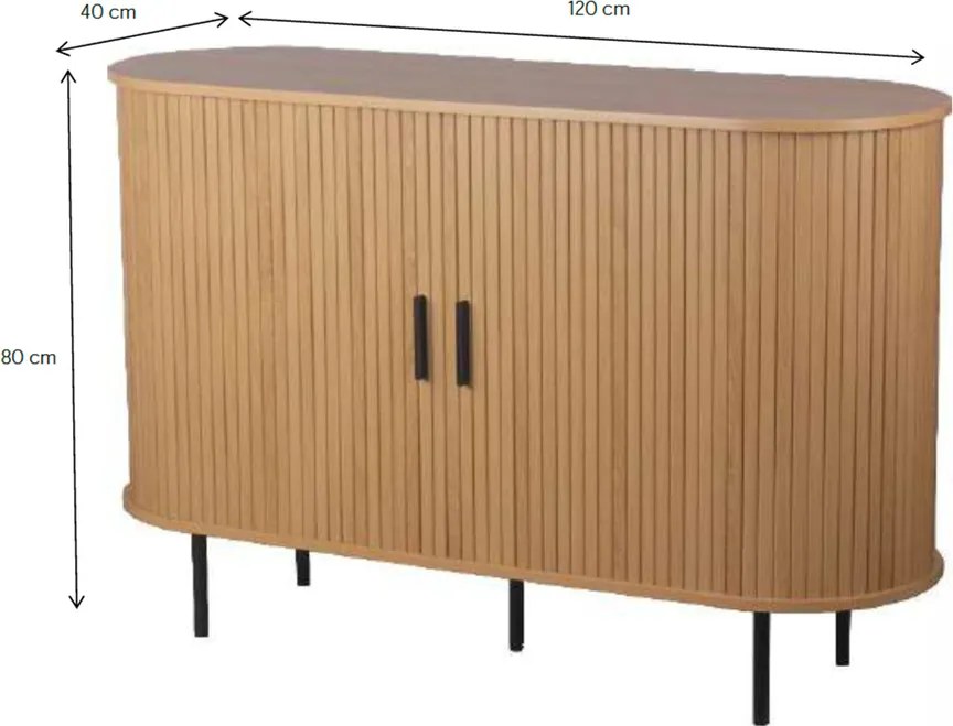 Ryflowana komoda z drzwiami przesuwnymi Kasja 120 cm, kolor dąb