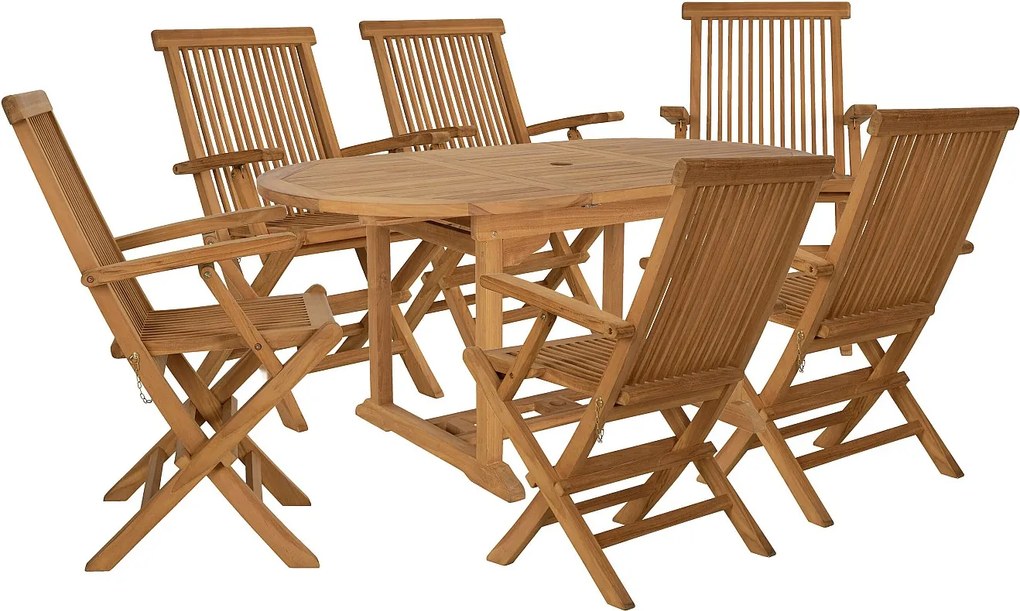 Zestaw mebli ogrodowych z drewna tekowego: rozkładany stół  dł. 120 / 170 cm i 6 składanych foteli - Jasny naturalny - BYBLOS II od MYLIA