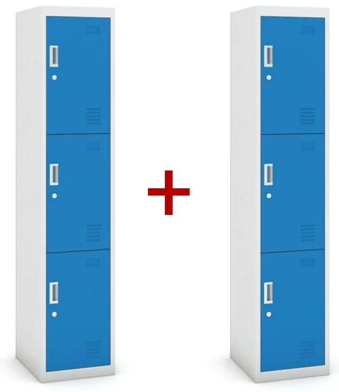 Szafka ubraniowa S3 trzydrzwiowa 1+1 GRATIS, demontaż, zamek cylindryczny, szara/niebieska