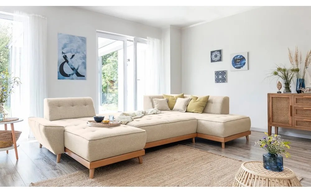 Beżowa rozkładana sofa w kształcie litery "U" Miuform Dazzling Daisy, prawostronna