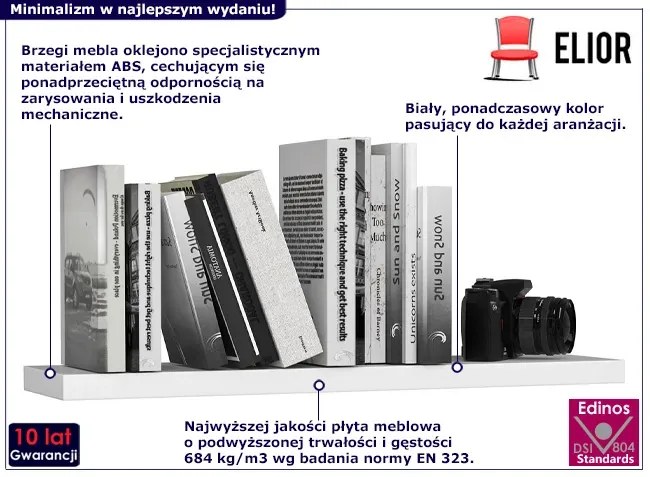 Minimalistyczna biała półka ścienna - Imersin 4X 80 cm