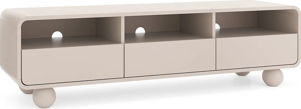 Szafka RTV w kolorze kaszmirowym, trzy szuflady – Nowoczesny design, nogi w kształcie kuli, 180 x 44 x 39 cm