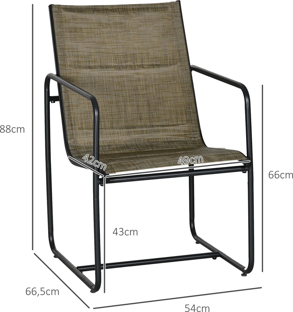 Outsunny Krzesła Ogrodowe Zestaw 2 szt Czarne Brązowe z Oddychającym Pokryciem Solidna Stalowa Rama 54x665x88cm | Aosom PL