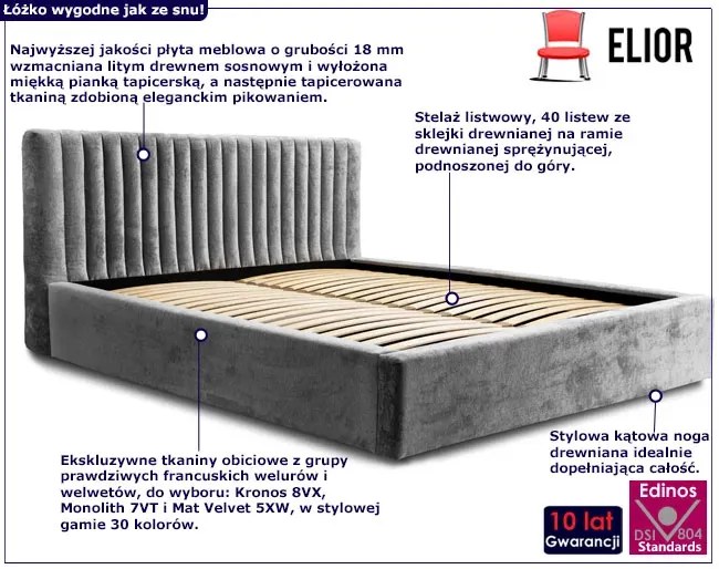Welurowe łóżko z pojemnikiem na pościel 180x200 E4-L60