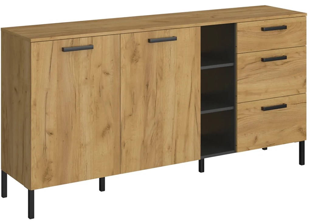 Komoda Dwudrzwiowa z Szufladami do Salonu LUXE Dąb craft złoty/Antracyt Loft