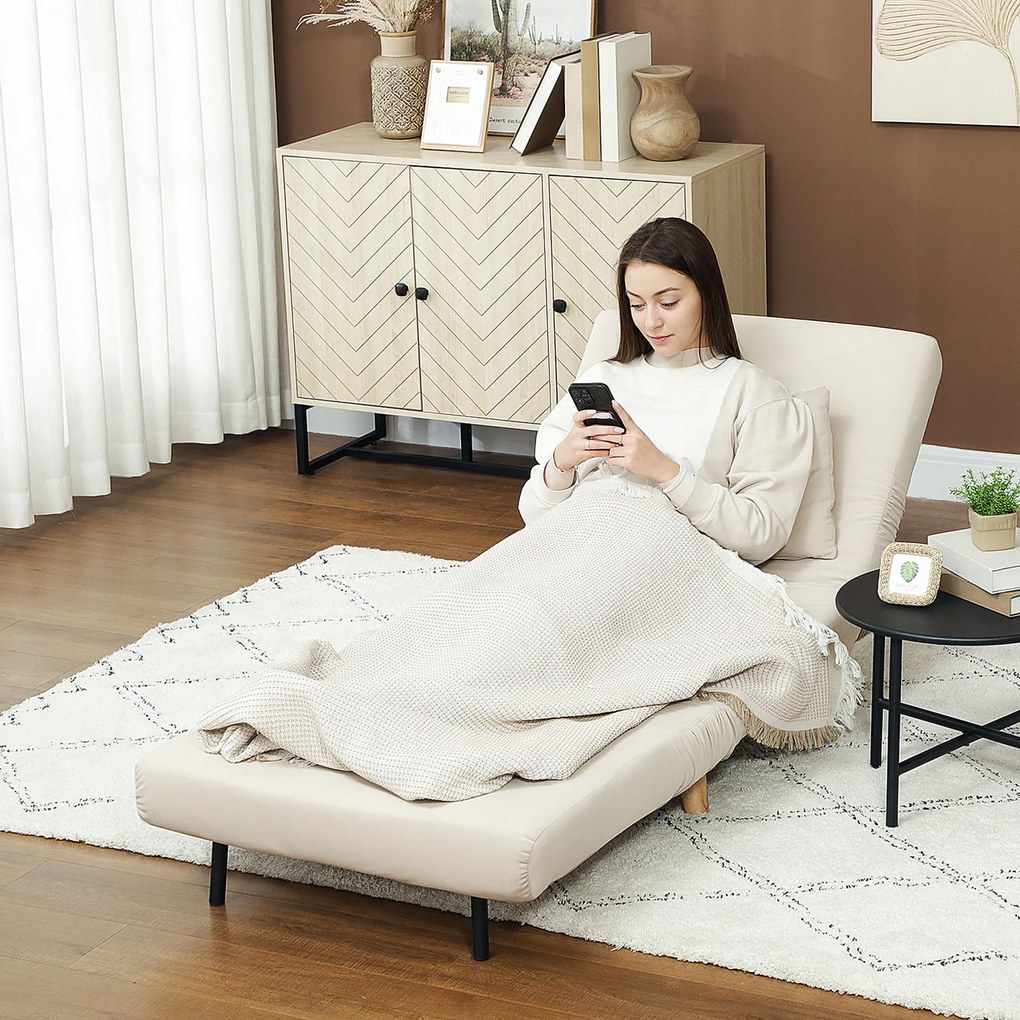 HOMCOM Rozkładany Fotel z Funkcją Spania, Fotel Relaksacyjny w Wyglądzie Aksamitu, Regulowane Oparcie, do 120 kg, Beżowy