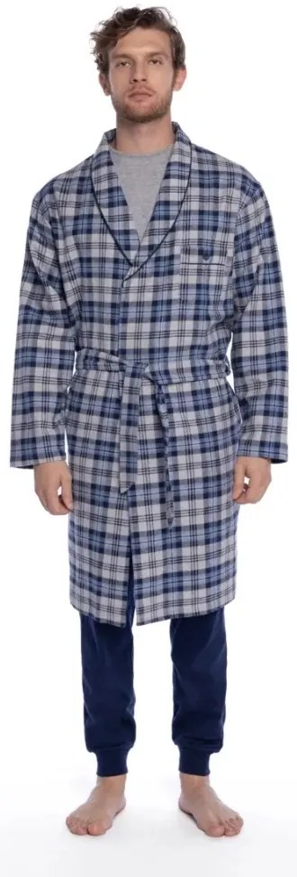 Męski flanelowy szlafrok LUCAS XXL Ciemnoniebieski