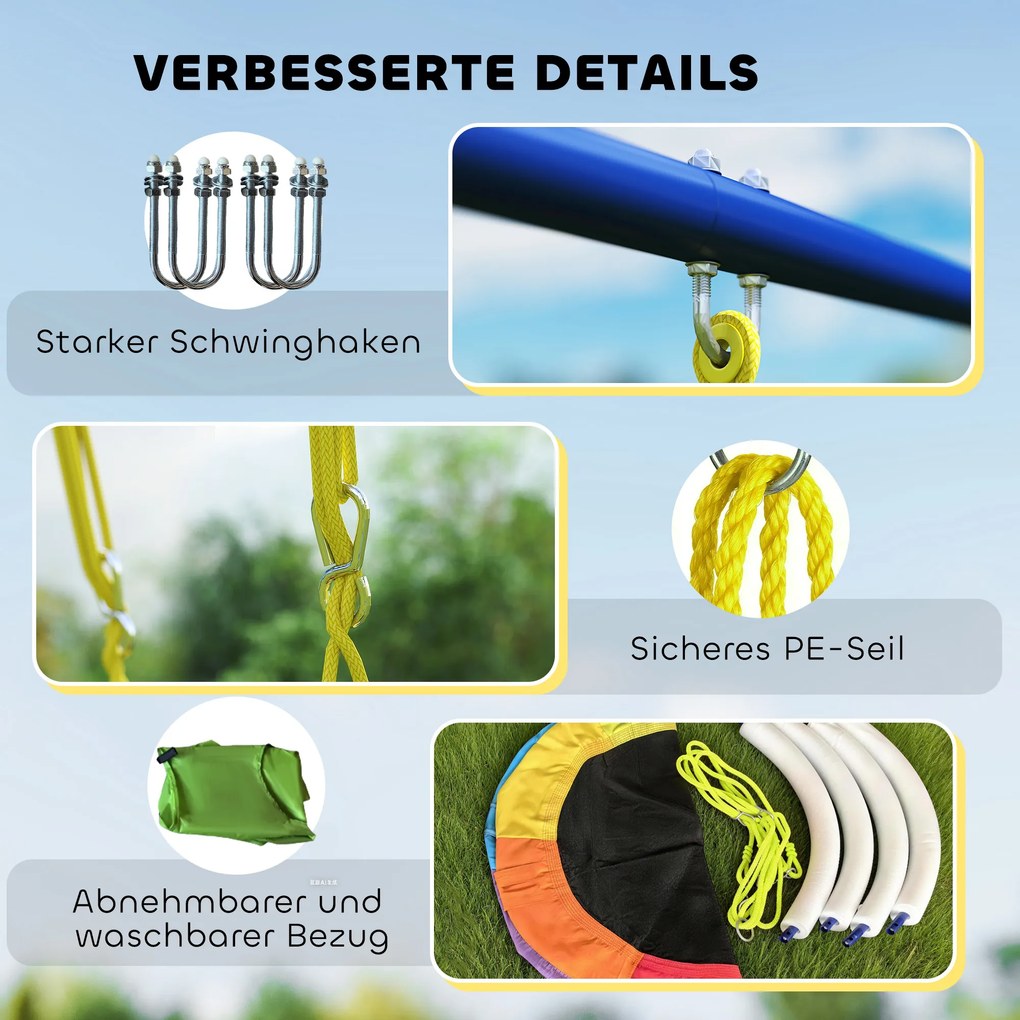 AIYAPLAY Stelaż huśtawki 4 w 1 - zestaw do 150 kg z huśtawką gniazdo, koszem do koszykówki, bramką do piłki nożnej i huśtawką typu U 288 x 160 x 220 cm | Aosom PL