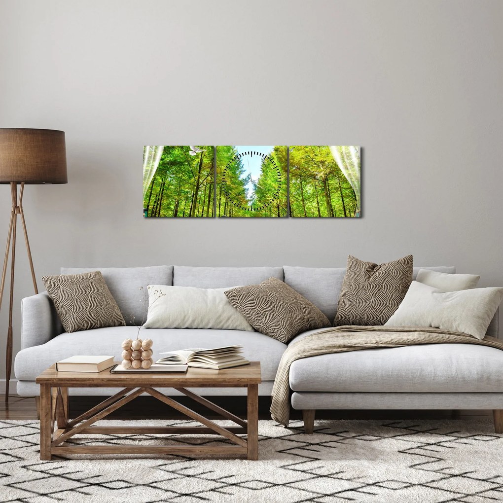 Obraz - Widok na las (z zegarem) (90x30 cm)
