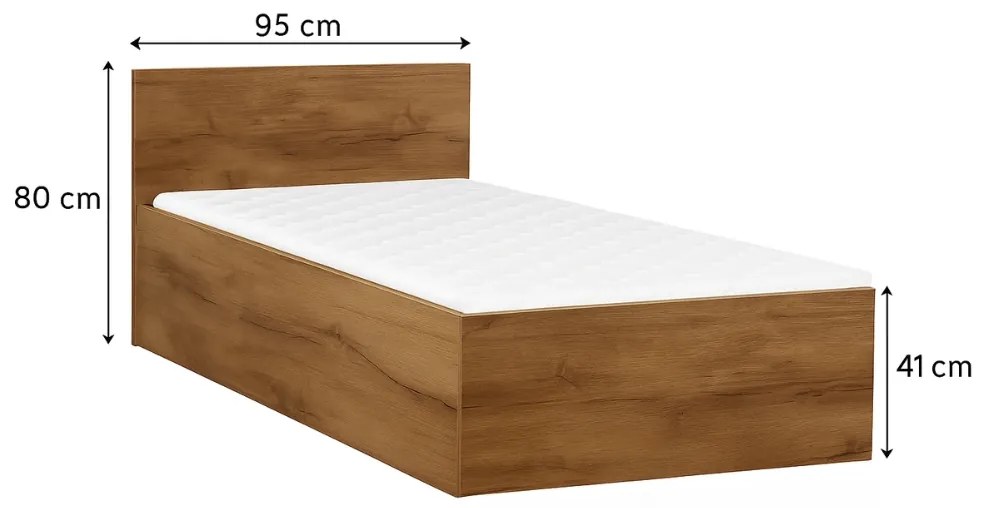 Łóżko SOFIA 90 x 200 cm, dąb artisan Stelaż: Ze stelażem listwowym rolowanym, Materac: Materac Somnia 18 cm