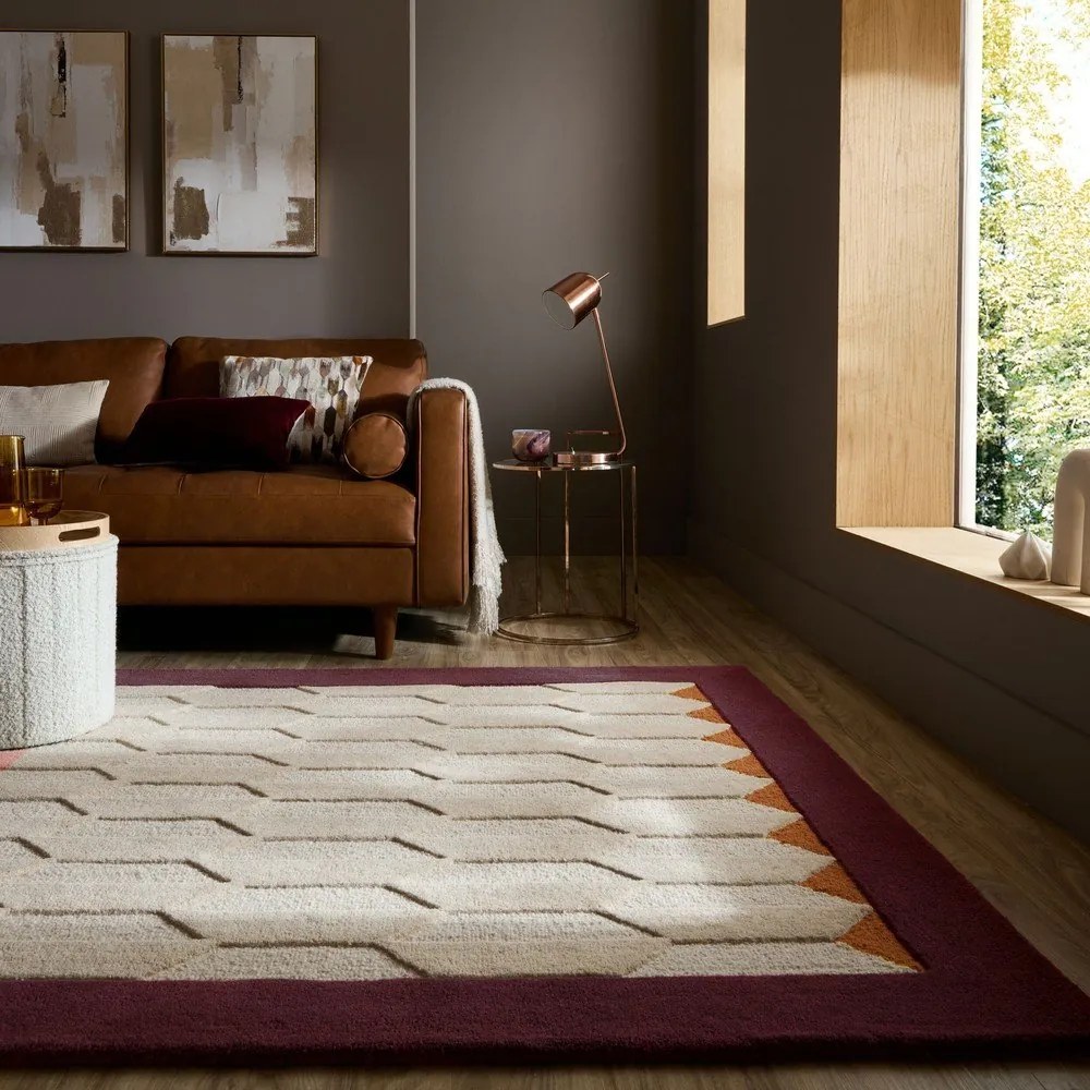 Bordowy/w naturalnym kolorze wełniany dywan tkany ręcznie 200x290 cm Apex Border Wool – Flair Rugs
