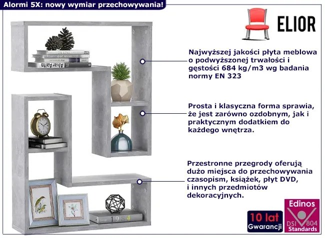 Zestaw 2 Półek Ściennych Beton Ekori 3X