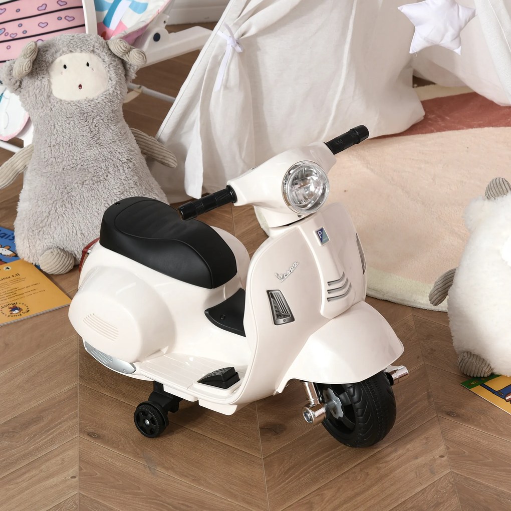 VESPA elektryczny motocykl dla dzieci Biały pojazd dla maluchów 3-6 lat Zabawka na akumulator | Aosom PL